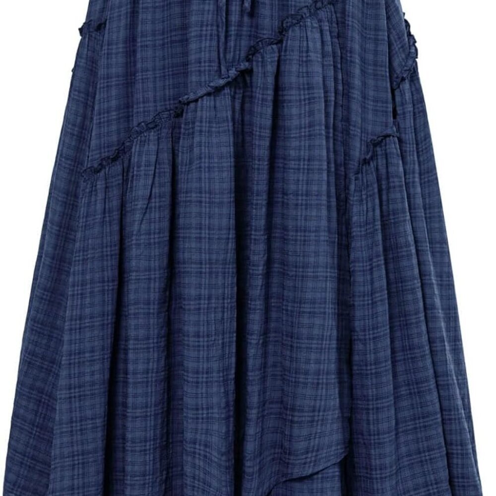 Women Plaid Skirt High Waist A Line Tiered Long Skirt with Pockets